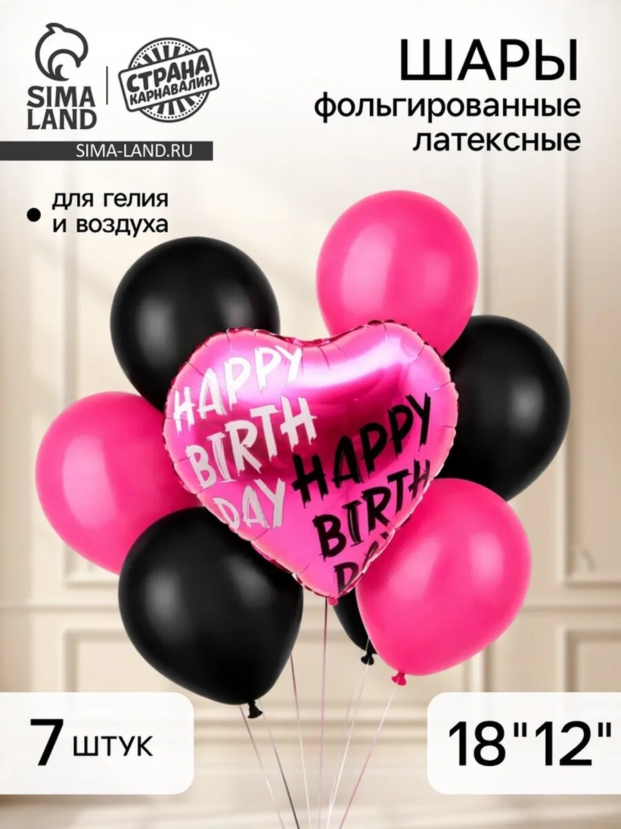 Воздушные шары фольгированные и латексные Happy birthday, на