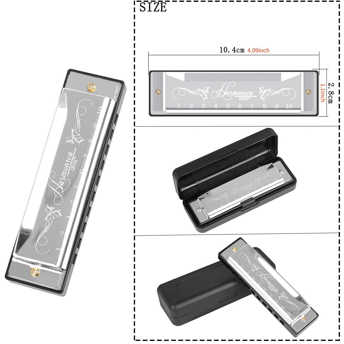 Губная гармошка SLADE 10 отверстий, C-key, Silver
