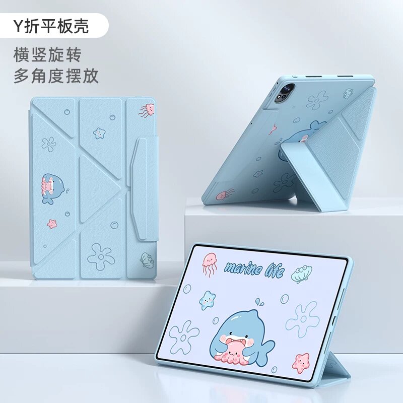 Универсальный чехол-подставка с Y-складыванием для Huawei MatePad 11 (2021) с узором «Голубой кит», гибкая