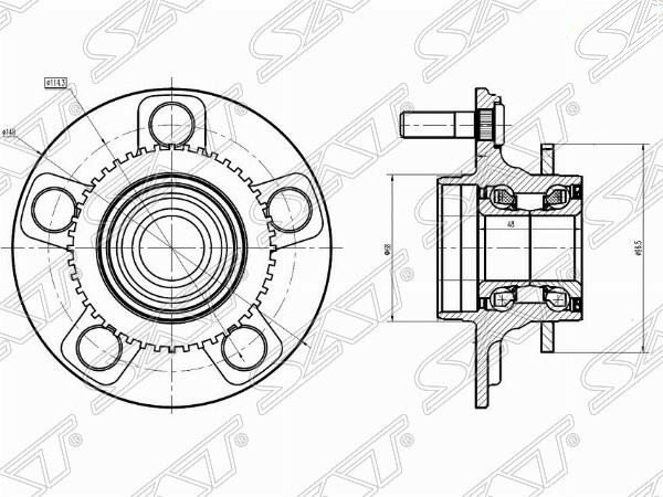 Ступичный узел задний SAT ST-43200-2Y000 Nissan CEFIRO A33 98- ABS-44 зубьев