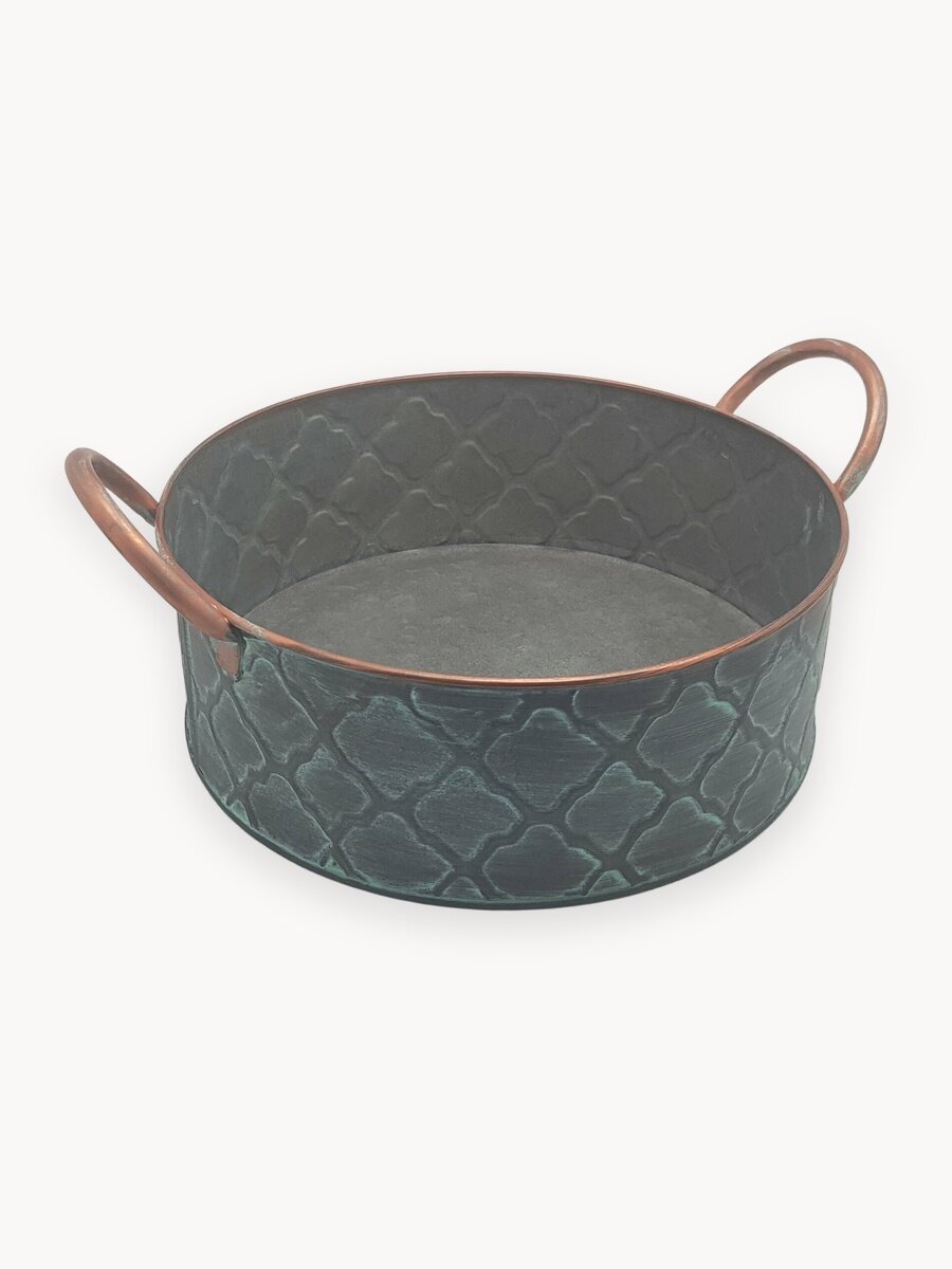 Хлебница-Фруктовница с фактурным узором, 25см, серо-зелёная, круглая