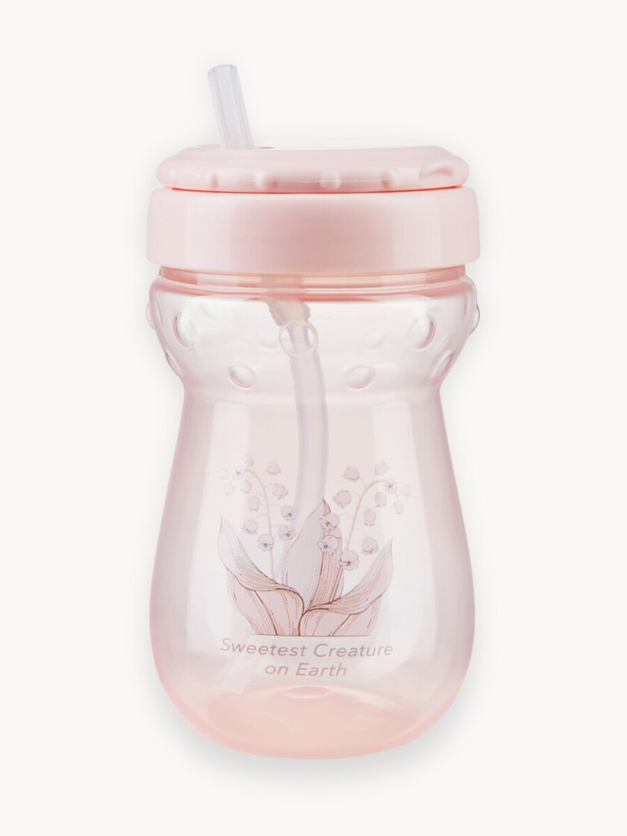 14011, Поильник детский с трубочкой Happy Baby, поильник детский 360 мл, розовый