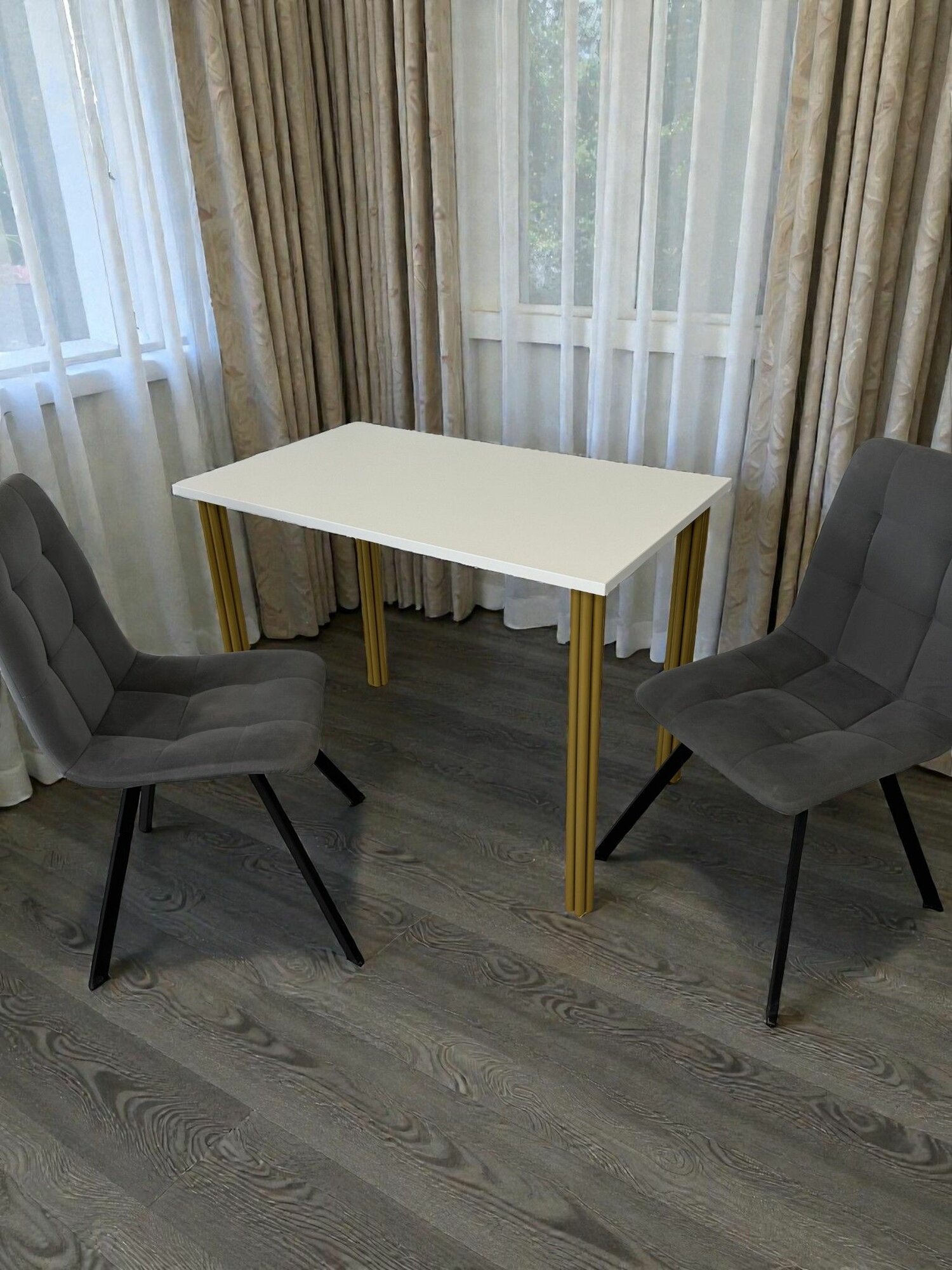 Дизайнерский стол обеденный/ цвет столешницы Белый, 100*60 см. Ножки золото.