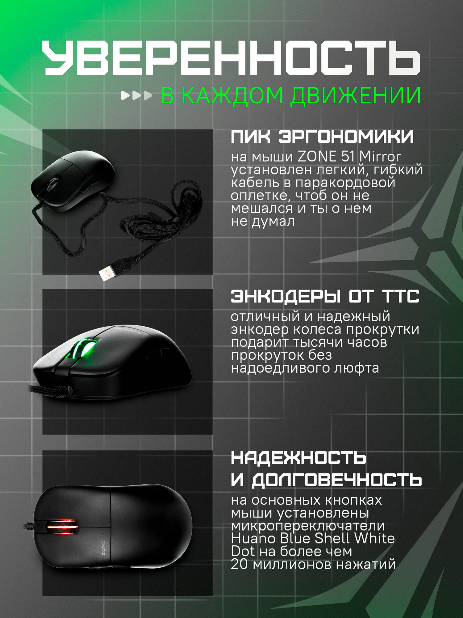 Проводная игровая мышь ZONE 51 MIRROR, 47 г, PixArt 3327, черный — фото 1