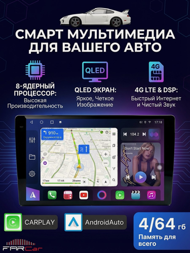 Изображение товара Магнитола 10 дюймов 4/64ГБ Android 14, 8 ядер, IPS экран, 4G модем, TDA 7388, DSP ROHM 37534, радиочип SI 4755
