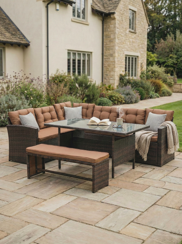 Изображение товара Угловой комплект для обеда и отдыха из искусственного ротанга Римини-7 (Rimini-7), шоколад