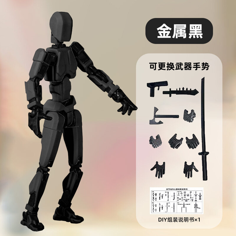 Черно-черная фигурка ангела-соединения 3D-печатная настольная модель с 4 оружием, 3 позами рук
