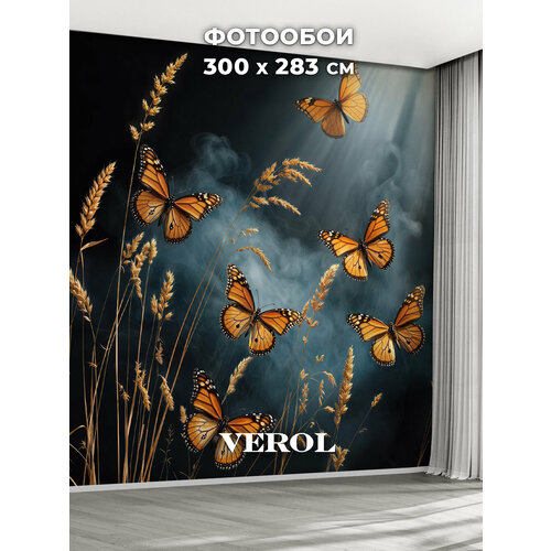 фото Фотообои 3d на стену флизелиновые verol "бабочки" 300х283 см, моющиеся