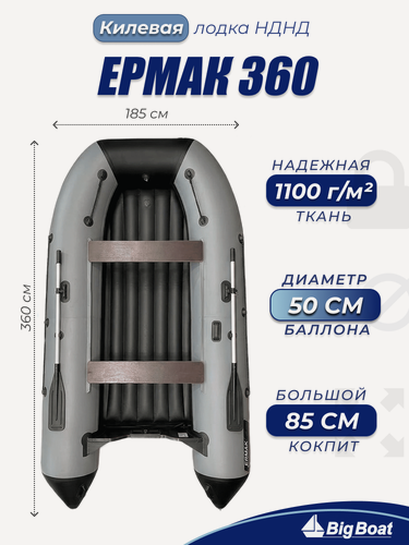 Изображение товара Надувная, под мотор, лодка из ПВХ для рыбалки НДНД Ermak (Ермак) 360