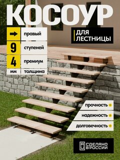Изображение товара Косоур правый для лестницы Стандарт на 10 ступеней, чёрный