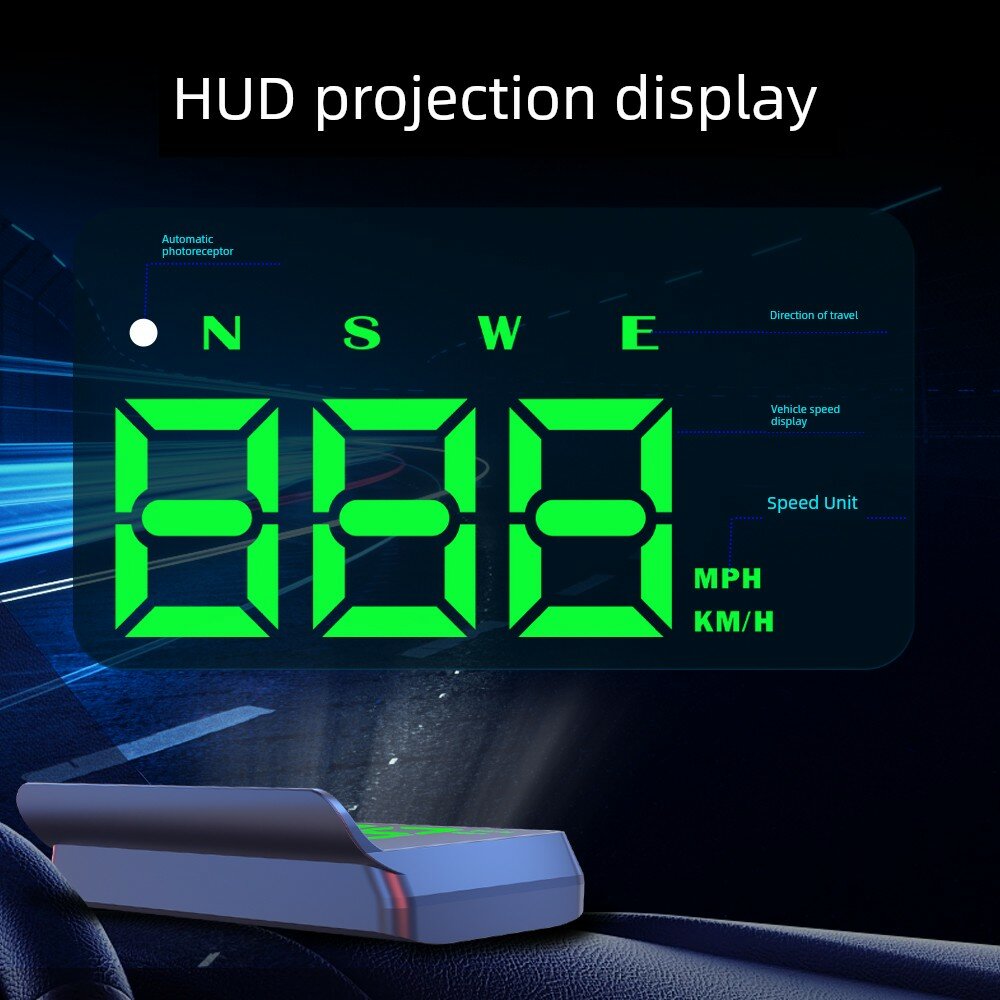 W2S Зеленый дисплей скорости HUD GPS с компасом, автосветом, переключением единиц, 3-уровневым предупреждением о
