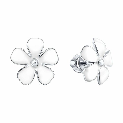 фото Серьги diamant online, серебро, 925 проба, родирование, эмаль, длина 1.3 см, , белый