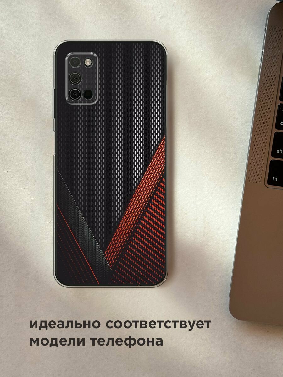 Чехол на Samsung Galaxy A03S / Самсунг Галакси A03S с принтом "Красный карбон" — фото 1