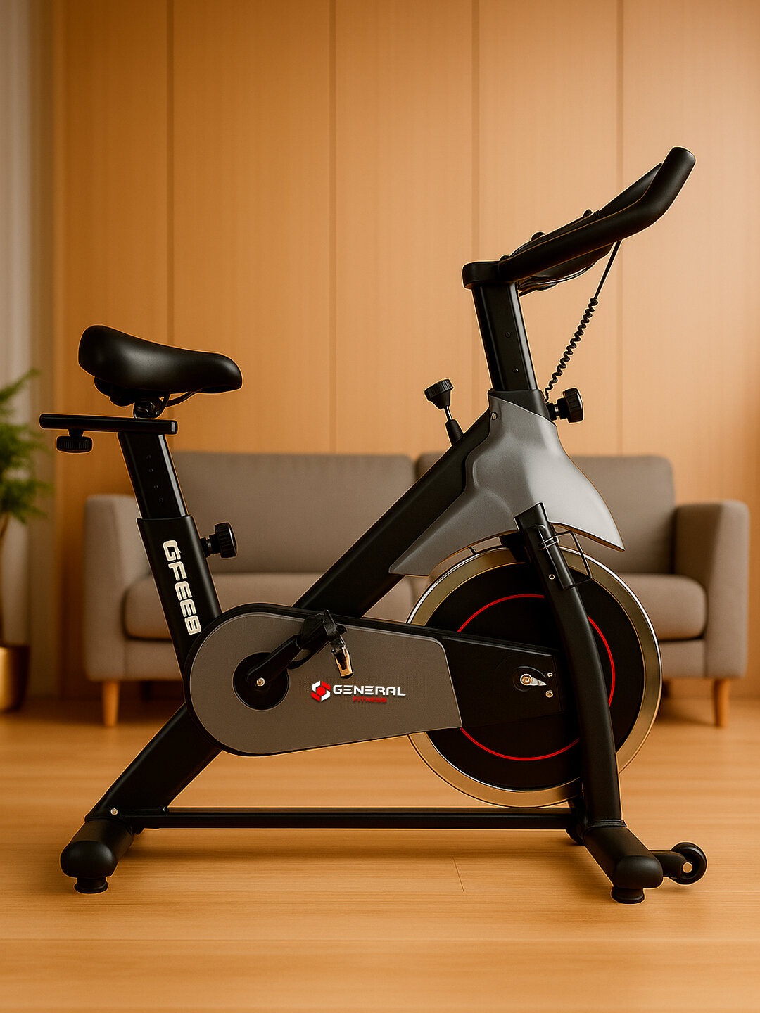 Велотренажер General Fitness GF-66B, транспортировочные колеса, черный — фото 1