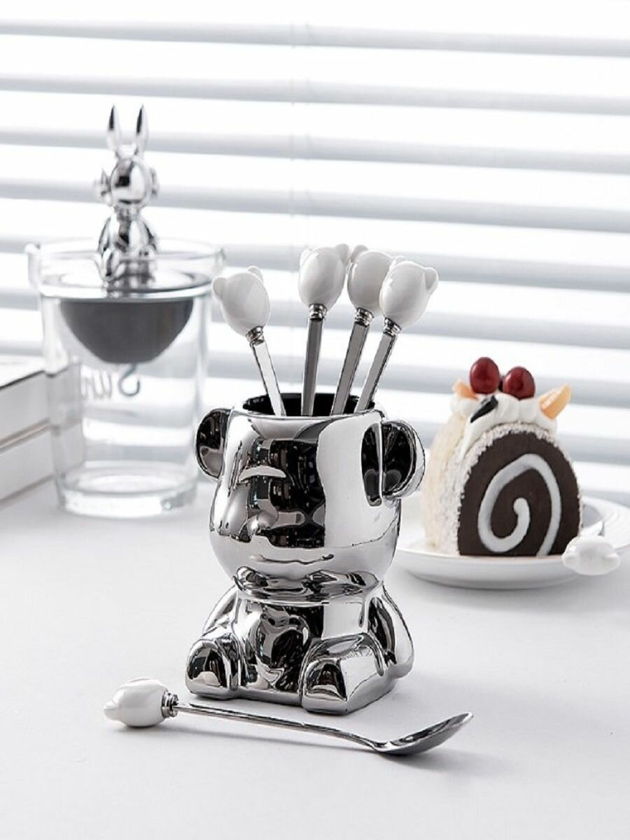 Подставка керамический мишка для вилок и ложек — фото 1