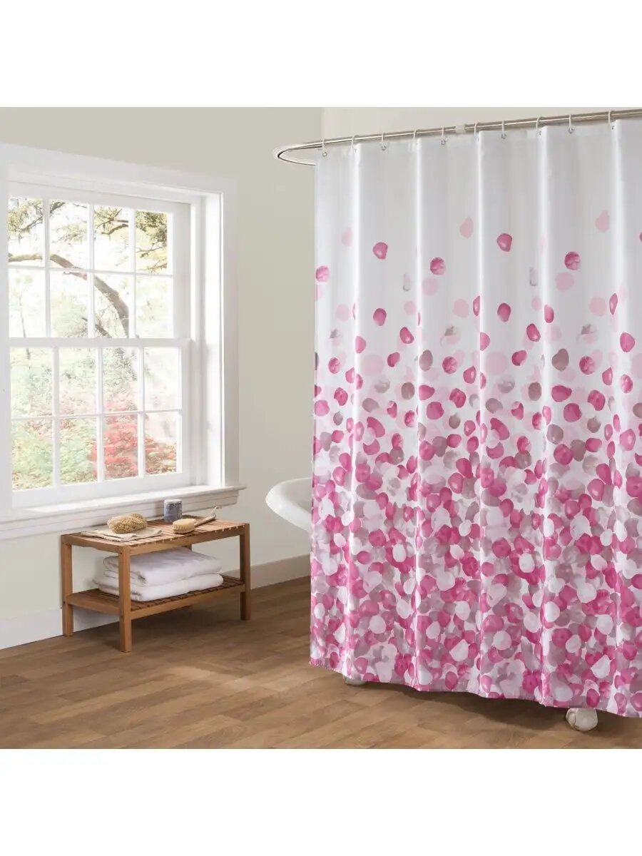 Штора для ванной Potato водооталкивающая полиэстер 180x200 см орнамент розовая