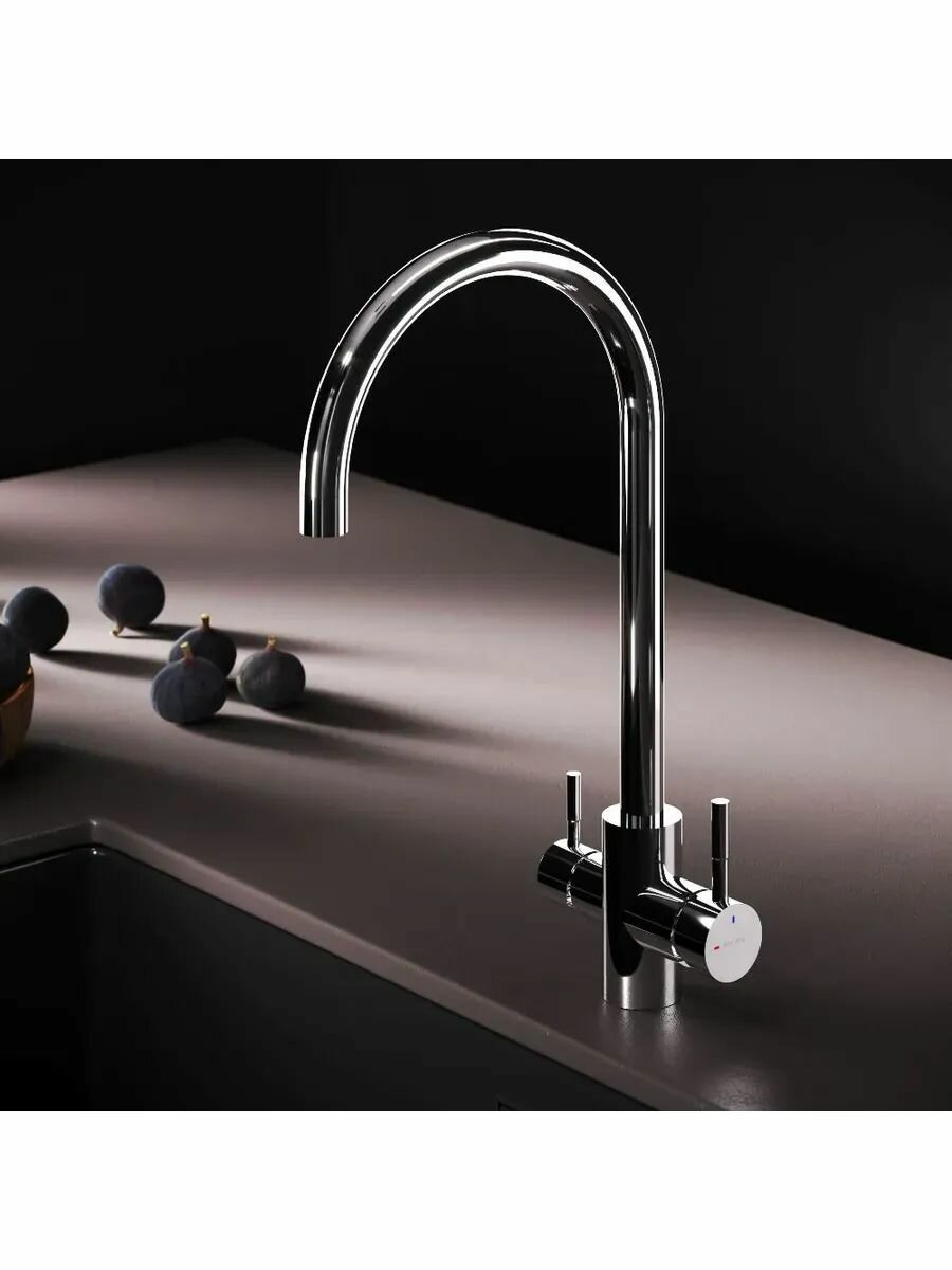 Смеситель для кухни AM.PM Juno S, высокий излив, цвет хром, поворотный излив