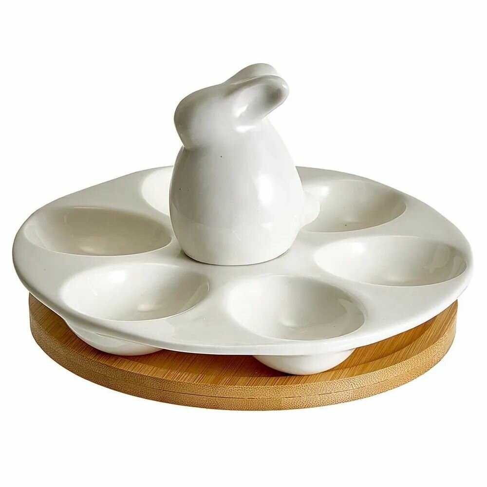 Блюдо для яиц фарфор. на бамбук. подставке 18см Alpenkok