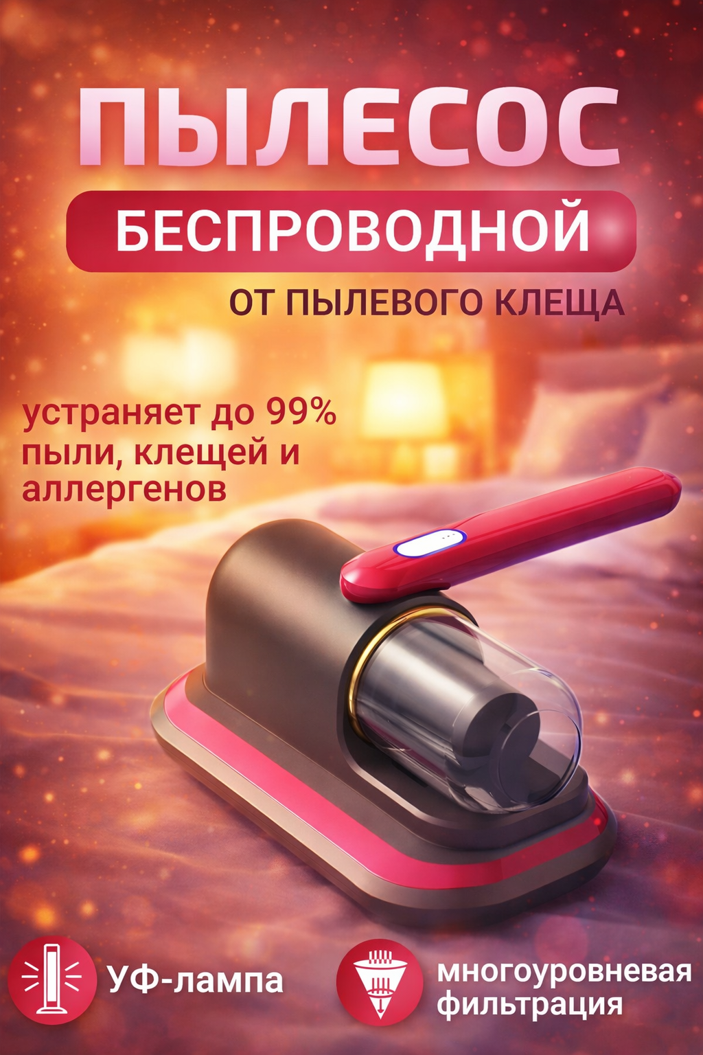 Ручной пылесос, УФ-защита от клещей, для кровати, дивана, матраса