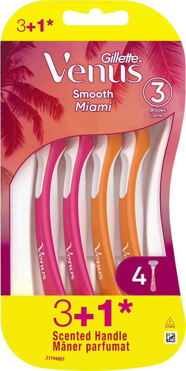 GILLETTE Venus Станок для бритья Smooth Miami Sunset 4 шт, 3 лезвия — фото 1