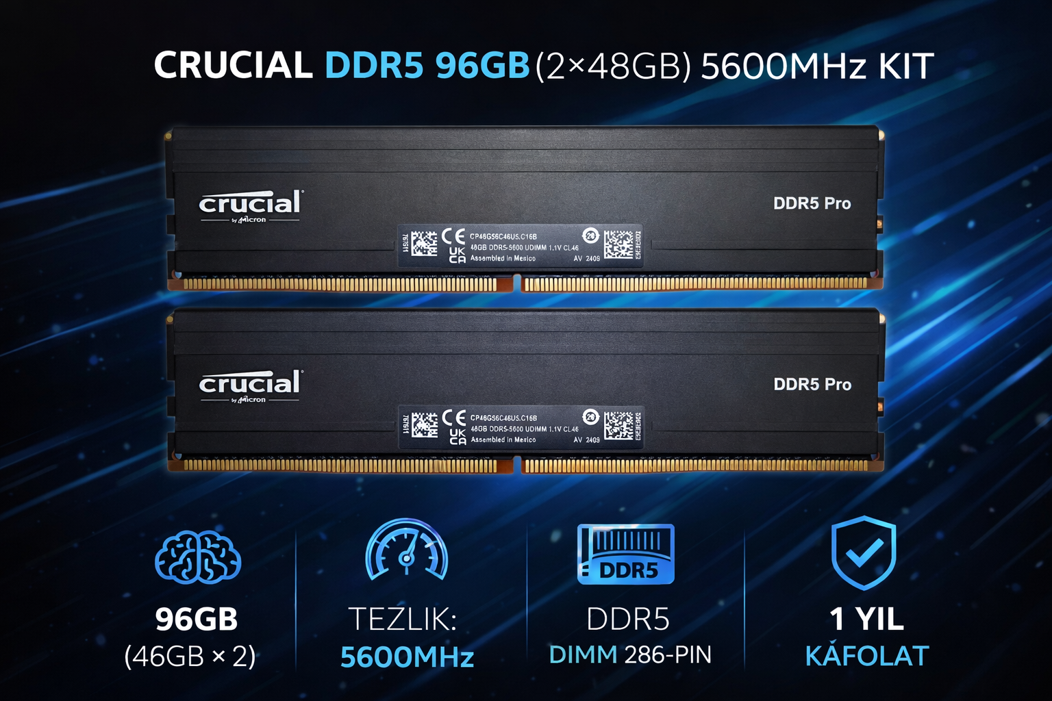 Crucial Pro DDR5 96GB 5600MHz (48GB×2) | Высокая производительность