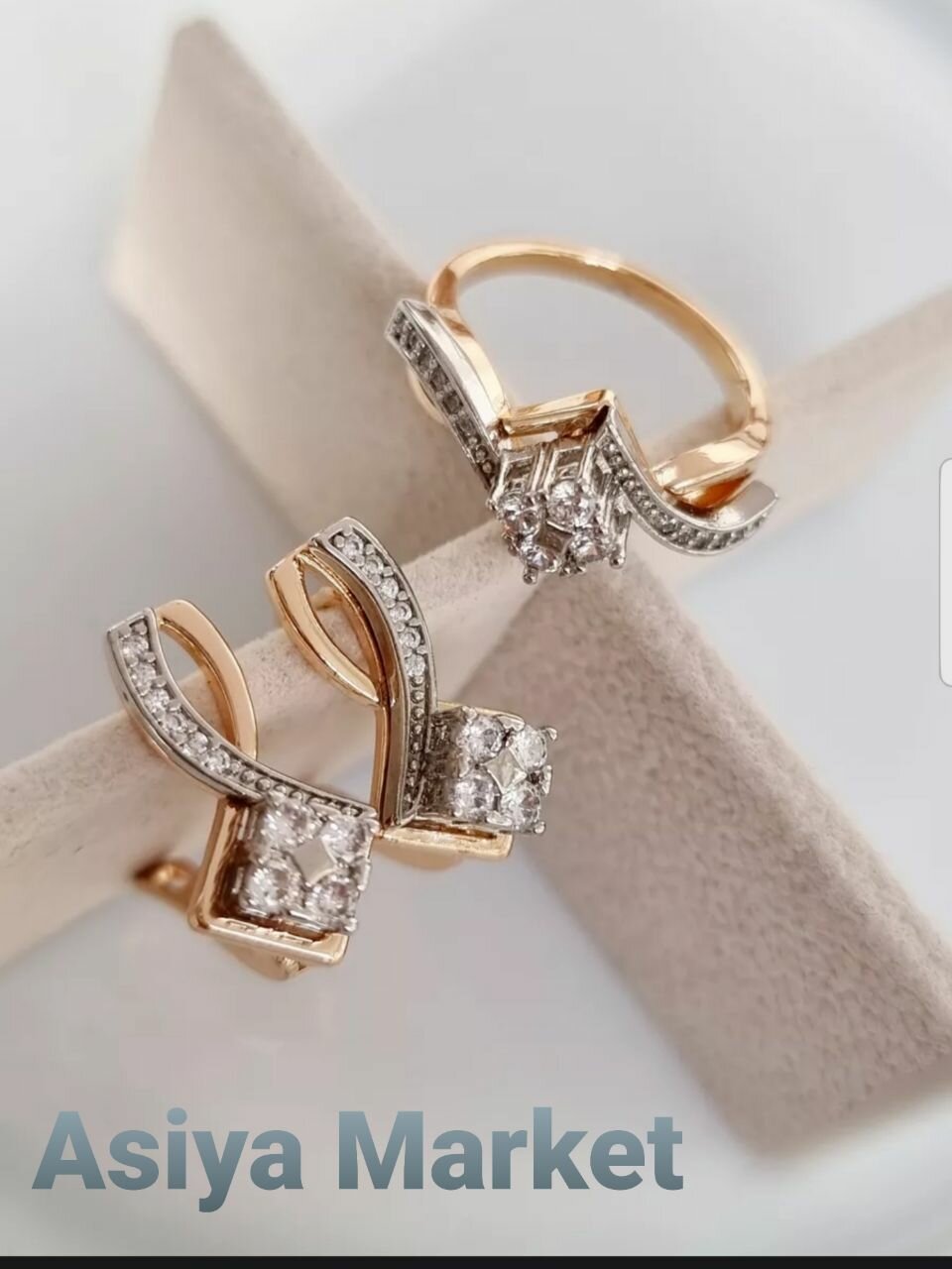 Комплект бижутерии: серьги, кольцо, размер кольца 17, серебристый — фото 1