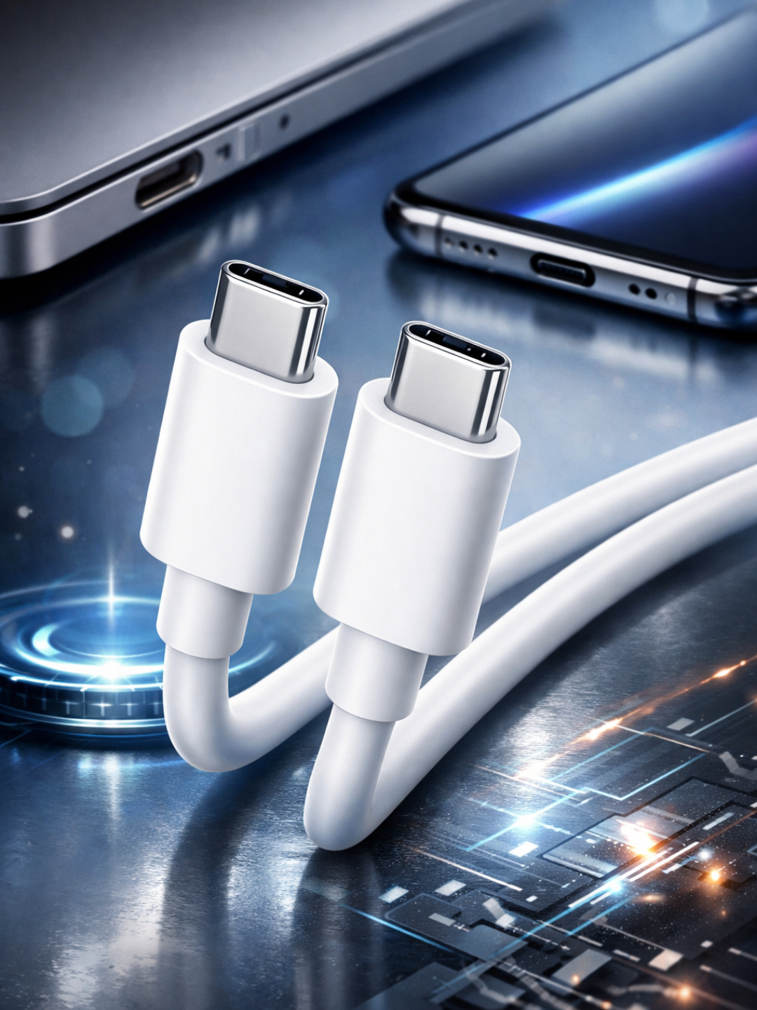 Зарядный кабель Type-C на Type-C, прочный, белый цвет, длина 1м — фото 1