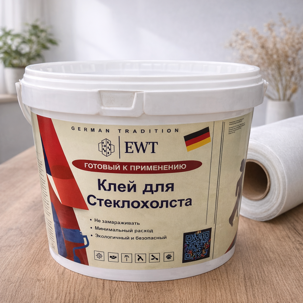 Клей EWT, для стеклохолста, флизелиновых обоев, виниловых обоев, текстильных обоев, 10кг