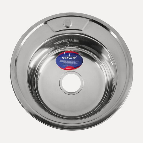 Изображение товара Мойка кухонная MIXLINE 528182, врезная, толщина 0.6 мм, 49×49×17 см, вып. 3 1/2", с сифоном