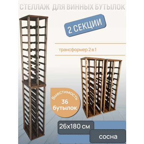 фото Стеллаж винный rackforwine узкий двурядный двухсекционный на 36 бутылок цвет венге craft_tools