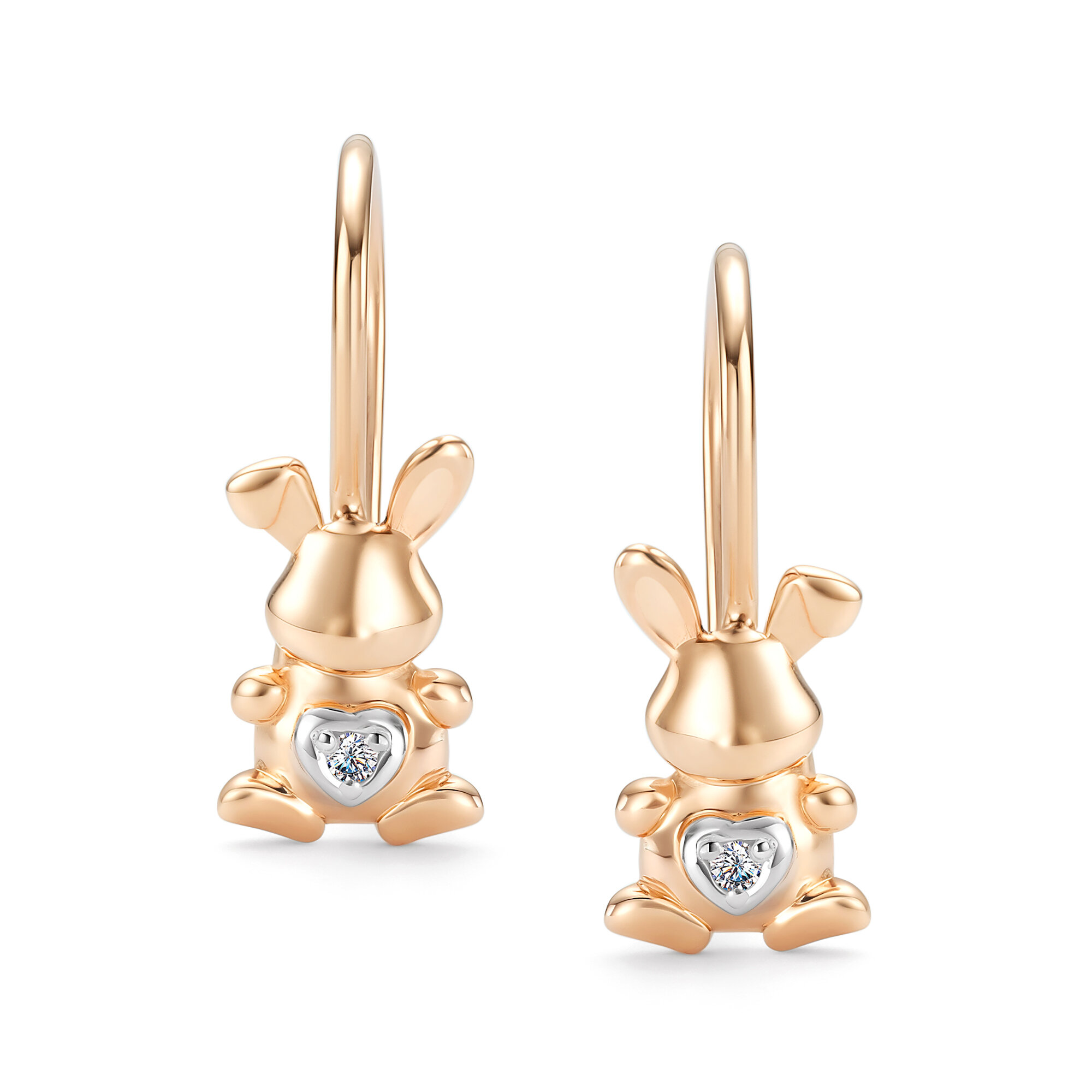 Серьги Diamant online, красное золото, 585 проба, бриллиант