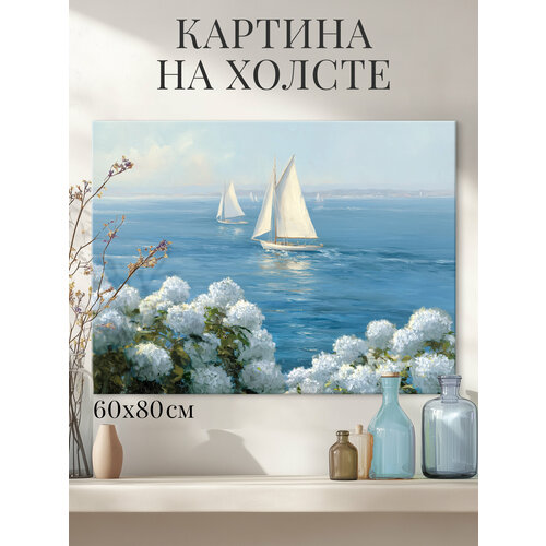 фото Картина на стену на холсте 60х80 см "парусник в море", графис