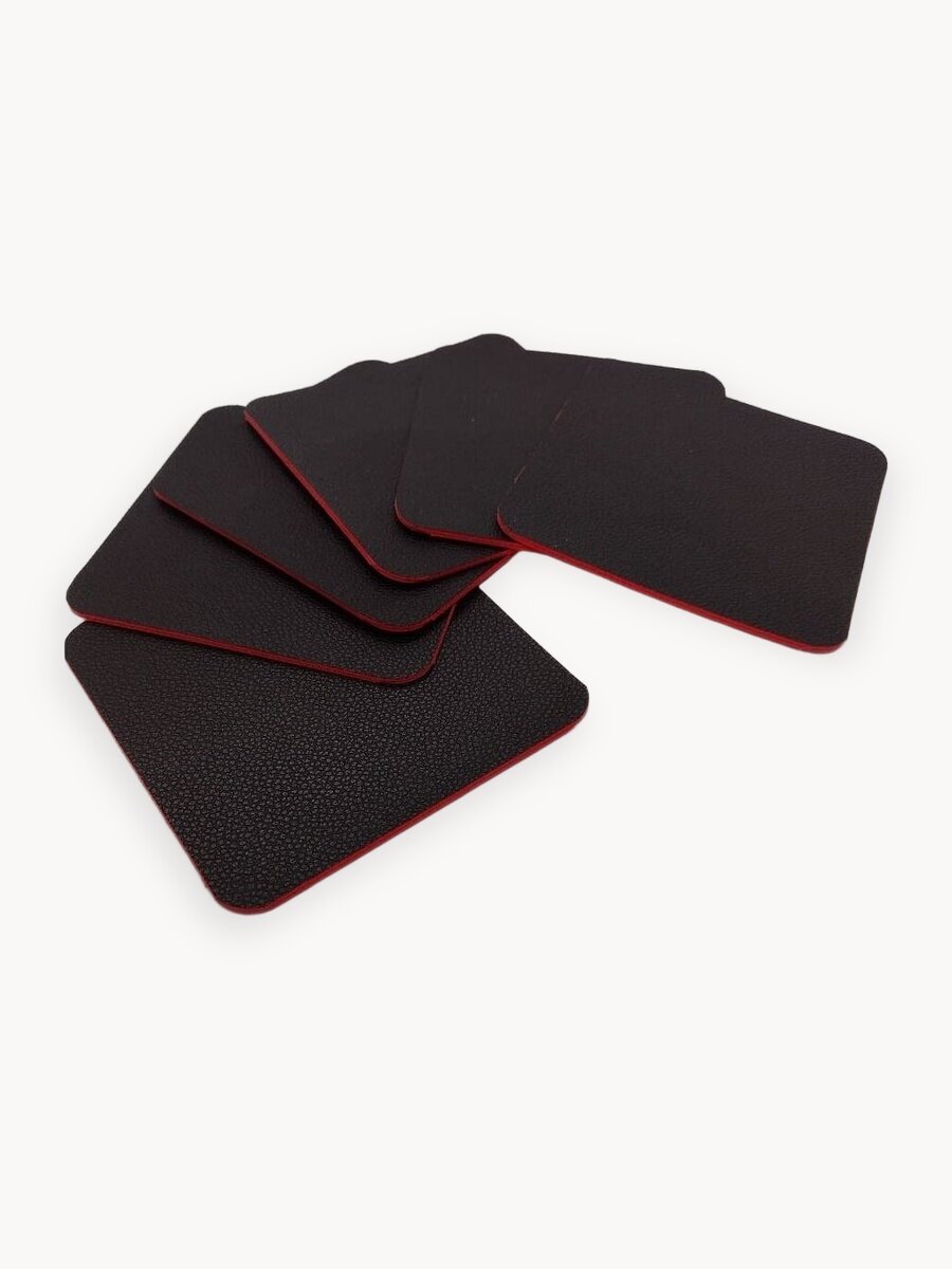 Бирдекель подставка под кружку/стакан/чашку из двухсторонней искусственной кожи, черный-красный 10х10 см. 6 шт