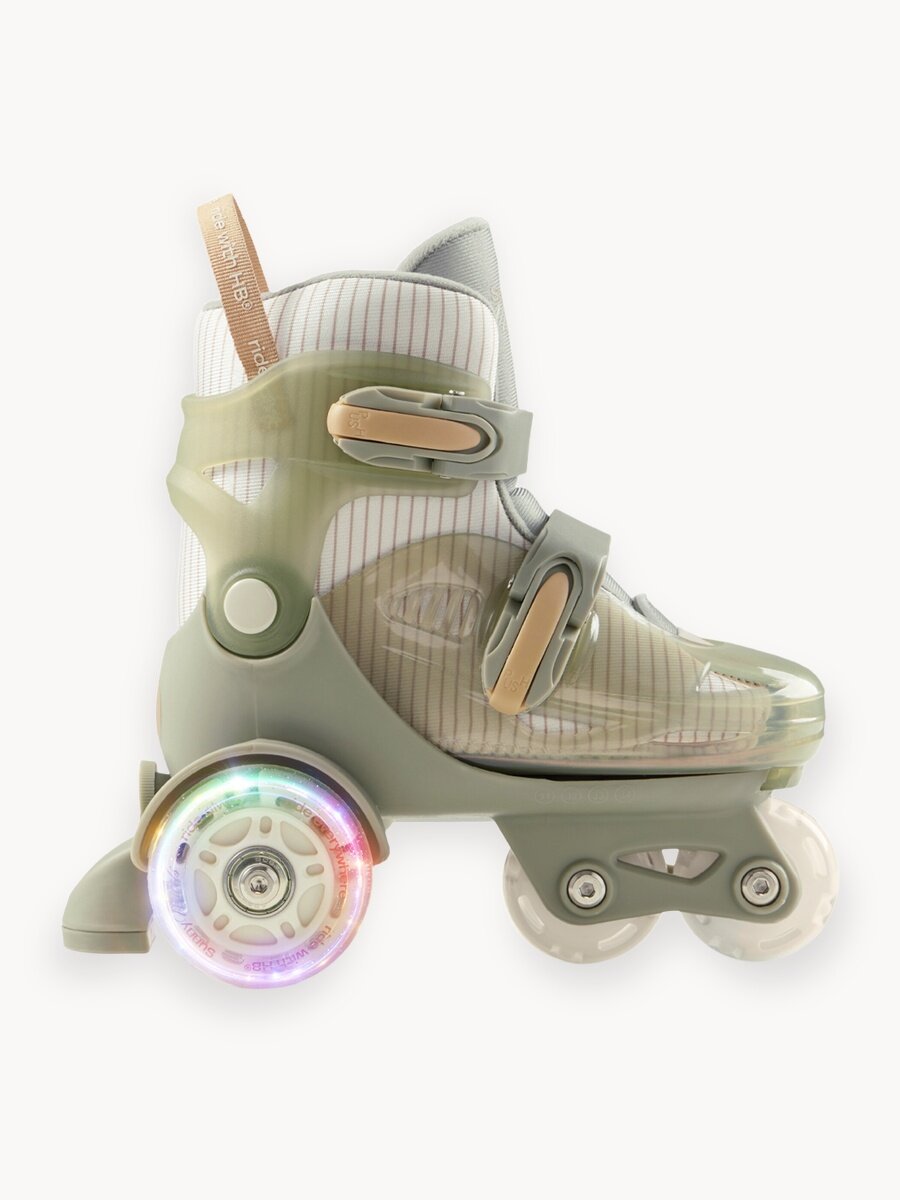 50056, Коньки детские Happy Baby, раздвижные ролики для девочек и мальчиков, зеленая в полоску, размер S (26-29)