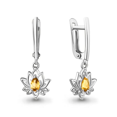 фото Серьги diamant online, серебро, 925 проба, родирование, цитрин, длина 2.6 см, , желтый
