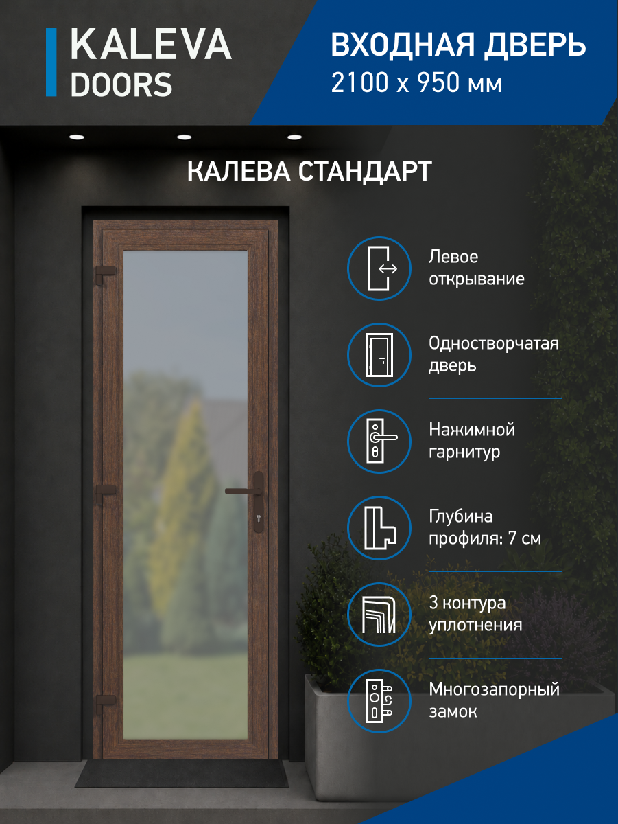 Входная дверь 210х95 одностворчатая левая орех двухкамерный стеклопакет с энерго стеклом