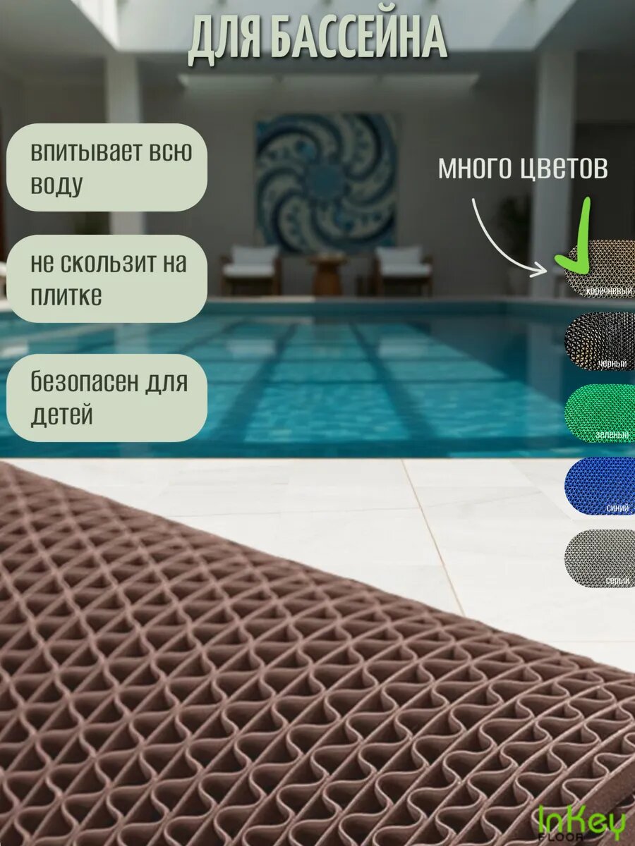 Противоскользящий коврик для бань, бассейна и душевых коричневый 0,9 на 1 метр — фото 1