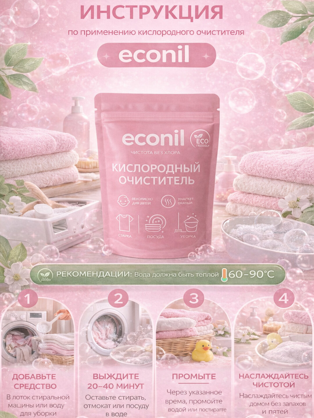 Кислородный очиститель, отбеливатель, пятновыводитель Econil, 350 гр — фото 1