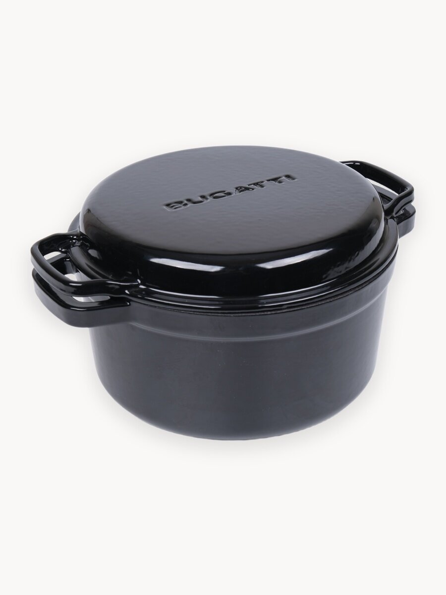 Кастрюля чугунная Bugatti с крышкой, эмалированная 4 л, 24 см, казан для индукционной плиты