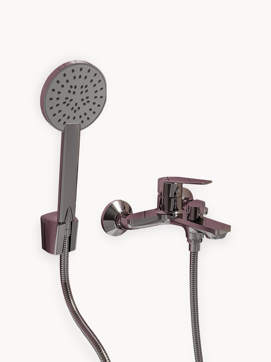 Смеситель в ванную с душем с коротким монолитным изливом GROSS AQUA Dyno, латунь, хром, 2105285C