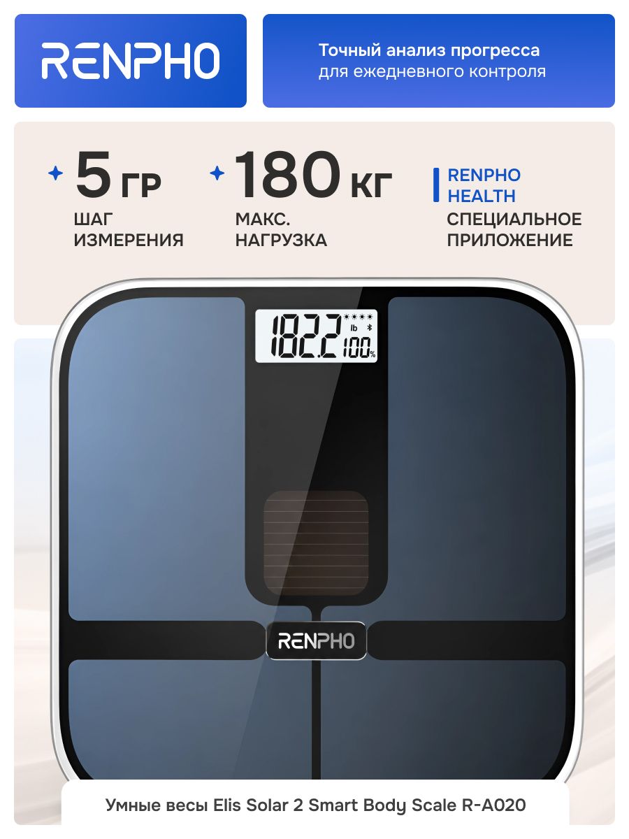 Весы напольные Renpho A020, с bluetooth и Wi-Fi, выдерживают до 180 кг, электронные