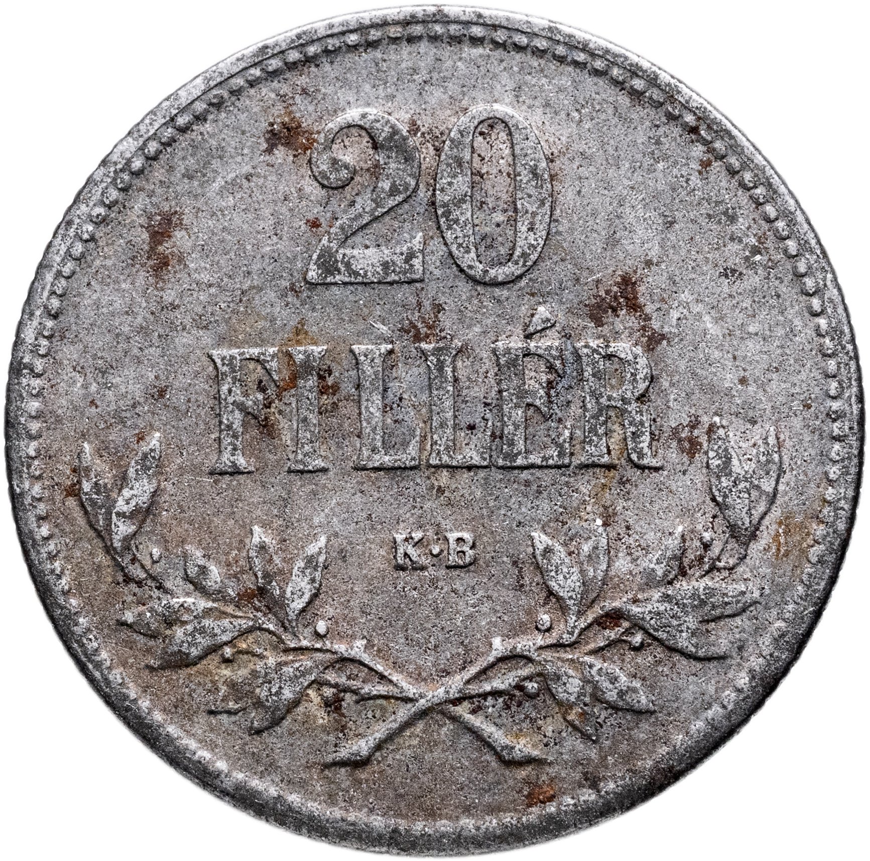 Венгрия 20 филлеров filler 1916, Сталь, в сохранности VF-XF