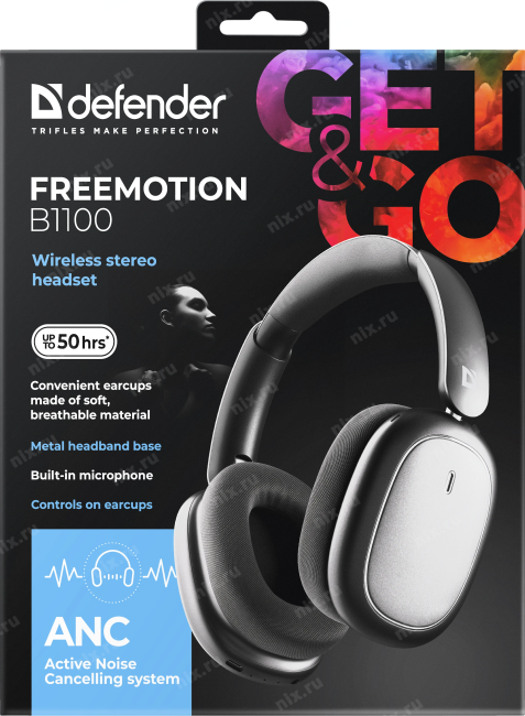 DEFENDER 62310 Беспроводная гарнитура FreeMotion В1100 (Свобода) графит, ANC, Bluetooth