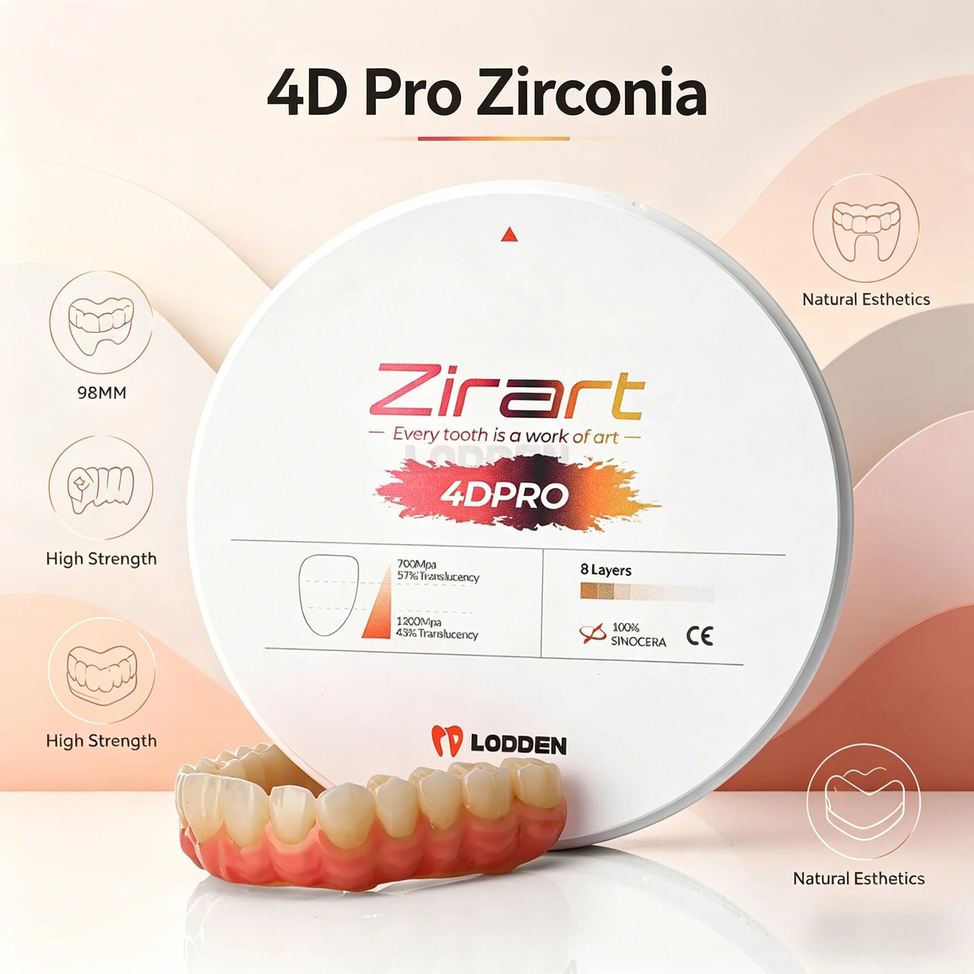 Lodden 4D PRO Циркониевый Диск 98мм * 10-25мм A1 A2 A3 для CAD/CAM 98x16mm A3