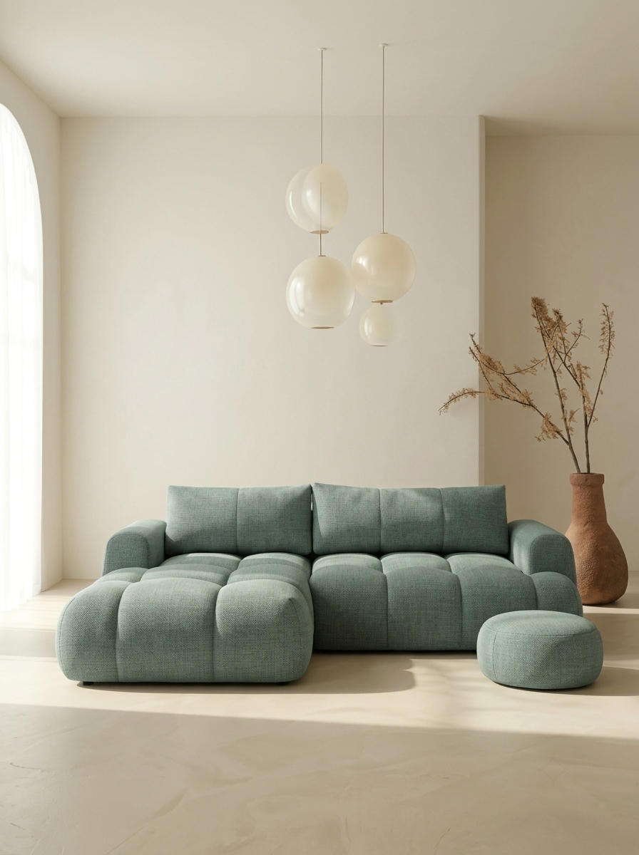 Диван с оттоманкой Маринара Strong Plus 07 FM 242x144x80 см, зеленый Рогожка, еврокнижка Фиеста