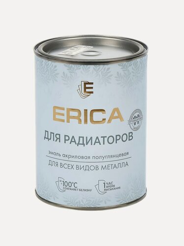 Изображение товара Эмаль Erica, для радиаторов, термостойкая, акриловая, полуглянцевая, белая, 0.8 кг