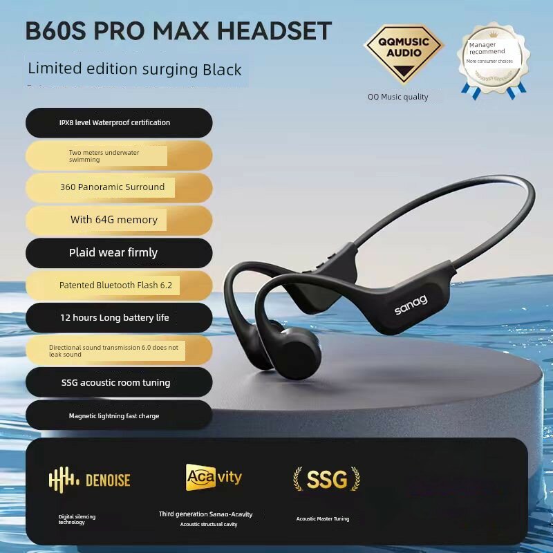 SANAG A30S костные Bluetooth наушники 8-уровневая влагостойкость 2 метра под водой 64 ГБ памяти 360°
