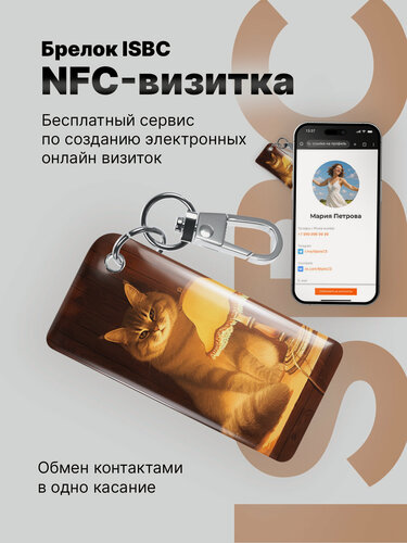 Изображение товара Умная электронная NFC-визитка от ISBC "Кот с лампой", брелок.