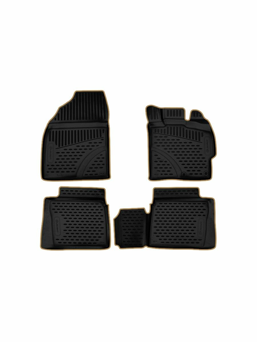 Коврики 3D в салон для TOYOTA Prius 30 2009-2015, правый руль, 4 шт. (бежевый кант, полиуретан) / Тойота Приус