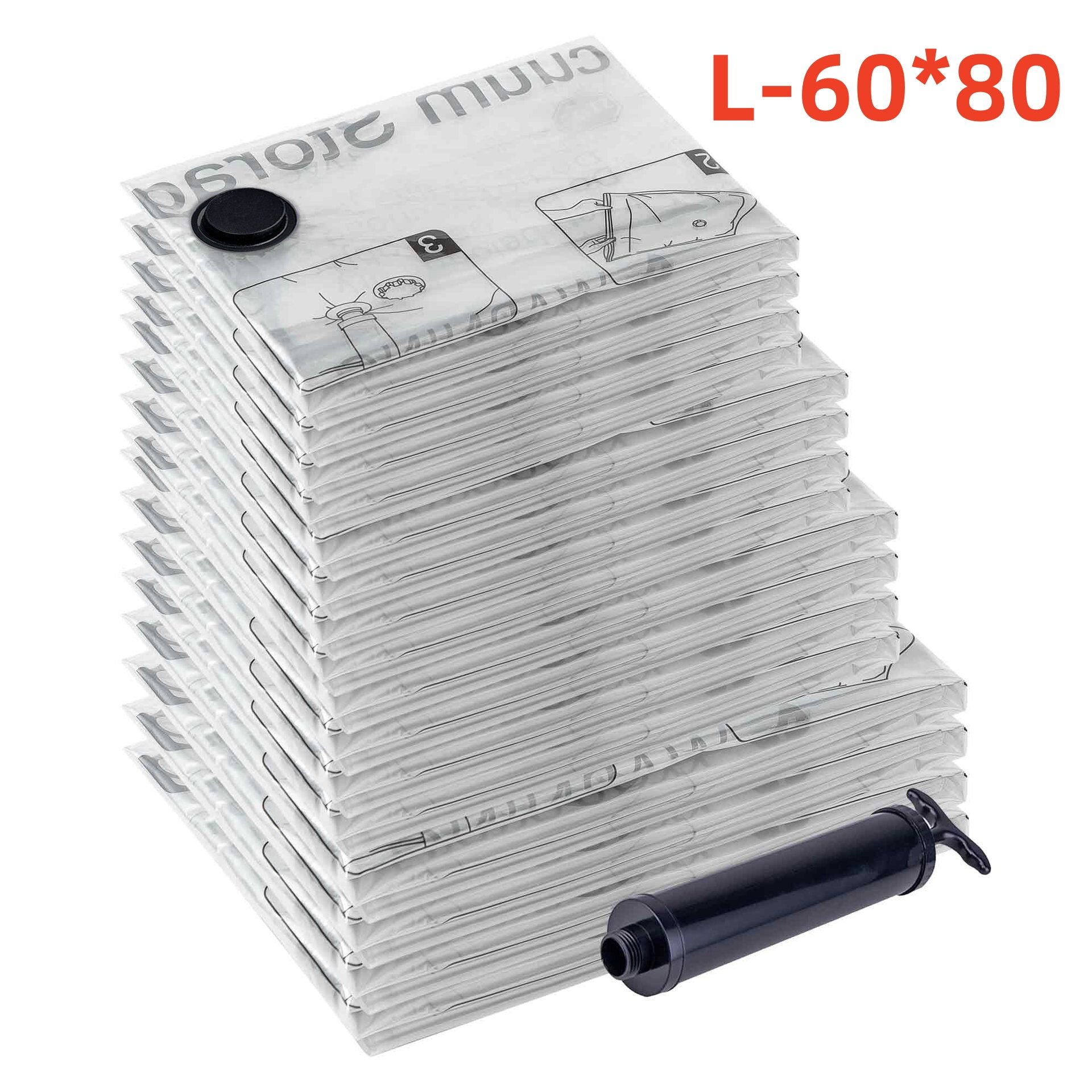 Вакуумный мешок для вещей L 60x80 см с черным клапаном, многослойный PA+PE, компактное хранение одежды и белья